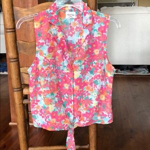 Black Poppy Floral Cropped Tie Front Top